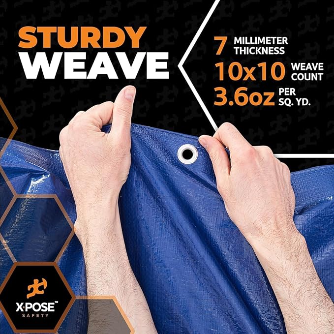 Heavy Blue & Brown Tarp 30' x 40'- Bulk Half Pallet (24 Pack) Weatherproof, Camping, Rain, Wind & Sun - 7 Mil Plastic Tarp Outdoor Cover for Roof, Trailer, RV, Car, Boat - by Xpose Safety