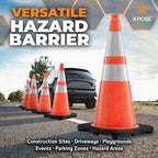 Xpose Safety 28" Orange Traffic Cones with 6" & 4" Collars, 12-Pack – PVC Safety Cones for Parking, Soccer, Construction, Kids & Caution – DOT Approved – Optional Stencil Available