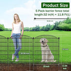 Decorative Garden Fence with Gate, 5 Panels - 32 in (H) x 11.8 ft (L) No Dig Dog Fence Outdoor for Yard, Rustproof Tall Garden Fencecing Panels, Animal Barrier Suitable for Yard Border, Patio