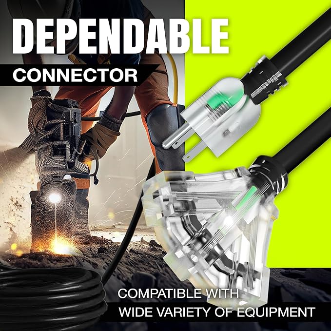 25ft Outdoor/Indoor Extension Cord 3-Outlet 12/3 Gauge Extra Heavy Duty 3 Prong SJTW, Waterproof, Flexible Cold-Resistant Long Power Cord,15A 125V 1875W, Black by LifeSupplyUSA
