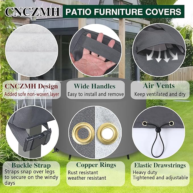 Heavy Duty Patio Furniture Covers Waterproof, 600D Round Outdoor Furniture Cover Waterproof for Sectional Sofa Couch, Outdoor Dining Table and Chair Set Covers 36"DIA x 28"H, Grey