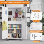 Aobabo Metal Storage Cabinet with Wheels and 1 Interior Drawer, Steel Rolling Tool Cabinet with 16 Hooks and 2 Adjustable Shelves for Garage, Home, Office, Kitchen Assembly Required, White