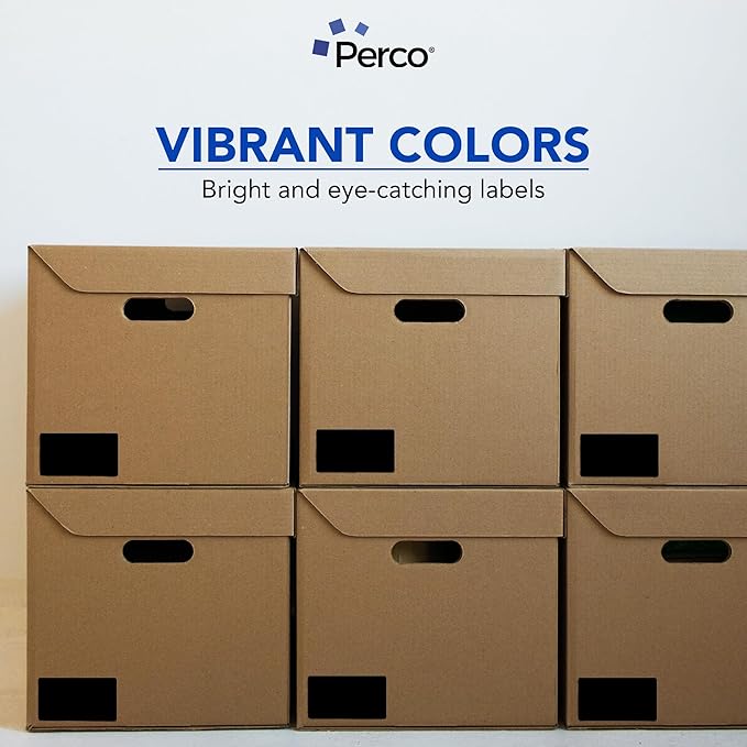 Perco Black 3x5 Inch Perforated Sticker Labels — 150 Stickers Per Roll — with Permanent Adhesive for Inventory Management, Color Coding, Moving Boxes, Retail, Organizing, Crafting & More — Made in USA