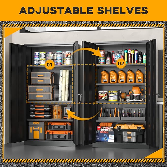 Greenvelly 72" H Metal Storage Cabinet, 36" W x 18" D Black Metal Cabinet with 2 Doors and 4 Adjustable Shelves,Locking Cabinets for Office, Home, Garage, School