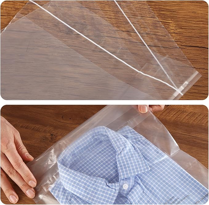 iMailer - 1000 Count - 12" x 18" Poly Bags with Suffocation Warning - Clear Plastic Packaging Bags for Clothing, T-Shirts - Resealable Adhesive, Not Strong