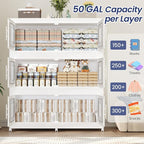 250Gal Exra Large Stackable Storage Bins with Lid, 1000QT Collapsible Storage Box with 6x Wheels, Folding Plastic Cabinet Container with Door Drawer for Home Kitchen Office Dorm, 5Pack White