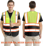 BeautyWill 5 Pack Custom Mesh Safety Vest Customized Logo Class2 High Visibility Reflective Vest with Pockets Construction workwear（Yellow Black，3XL ）