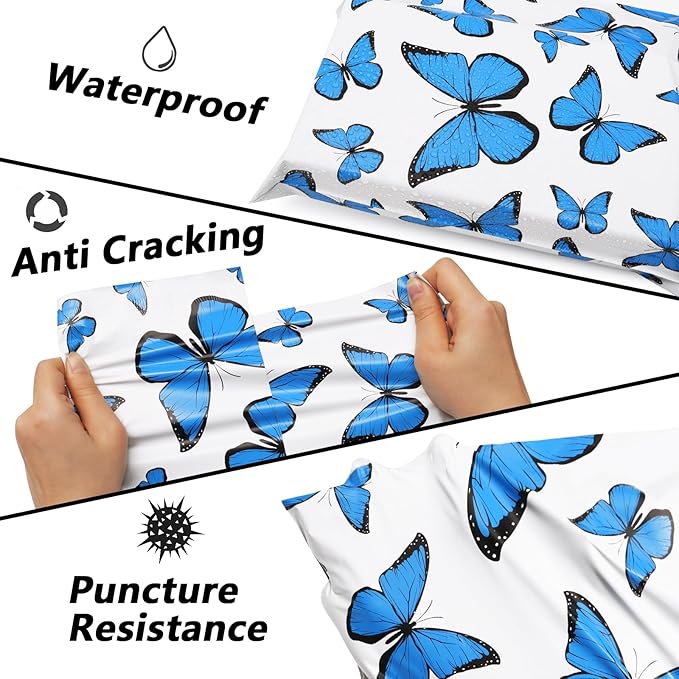 Cute Poly Mailers 14.5x19 Inch 50 Pcs - Butterfly Printed Shipping Bags for Clothing - Waterproof and Tear Resistant Mailing Envelopes - Self-Sealing Packaging Bags for Small Business