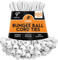 Xpose Safety Bungee Ball Cords 9" 100 Pack Heavy Duty White Stretch Rope with Ball Ties for Canopies, Tarps, Walls, Cable Organization