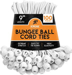 Xpose Safety Bungee Ball Cords 9" 100 Pack Heavy Duty White Stretch Rope with Ball Ties for Canopies, Tarps, Walls, Cable Organization