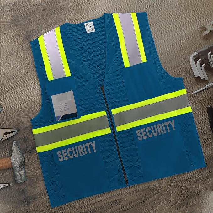 Security Vest for Security Guard, Hi Vis Safety Vest for Men Women,High Visibility Mesh Work Vest with Reflective Strips, ANSI Compliant, Blue, S