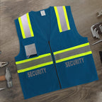 Security Vest for Men Women, High Visibility Vest with Pockets & Zipper, Neon Work Wear with Reflective Strips, ANSI Compliant, Blue, 2XL