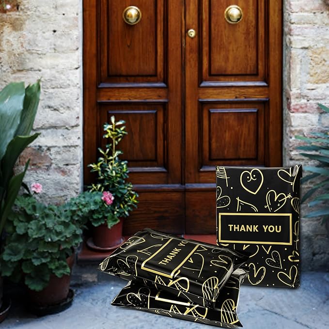 Poly Mailers 10x13 Inch 25 Pcs, Heart printed Thank You Shipping Bags with 2.4mil Thickness, Waterproof Mailing Envelopes, Strong Self-sealing Adhesive Poly Bags for Shipping