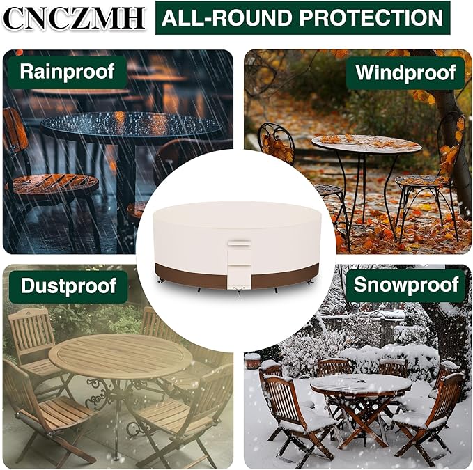 Heavy Duty Patio Furniture Covers Waterproof, 600D Round Outdoor Furniture Cover Waterproof for Sectional Sofa Couch, Outdoor Dining Table and Chair Set Covers 96"DIA x 28"H, Beige Brown