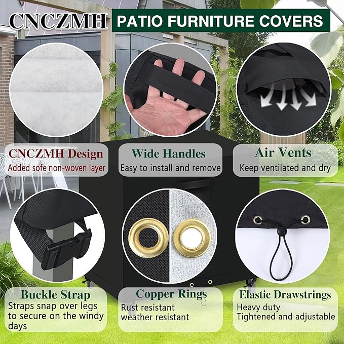 Heavy Duty Patio Furniture Covers Waterproof, 600D Outdoor Furniture Cover Waterproof for Sectional Sofa Couch, Outdoor Dining Table and Chair Set Covers 27''L x 22''W x 30''H, Black