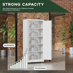 Greenvelly 73" Metal Storage Cabinet with Wheel and Pegboard, Lockable White Metal Garage Cabinets with 2 Doors and 4 Adjustable Shelves, Rolling Steel Tool Cabinet for Garage, Home Office, School