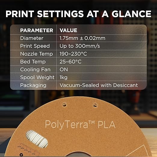 Polymaker Matte PLA Filament Matte Cotton White 1.75mm 3kg 3D Printing Filament, PolyTerra 3D Printer PLA Filament