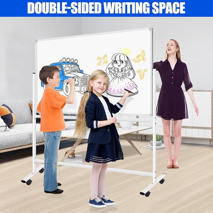 Double-Sided Rolling Whiteboards on Wheels 72 X 48, Large Dry Erase Board with Stands, Magnetic Mobile White Board Standing White Boards with Eraser & Marker & Magnet & Magnetic Calendar