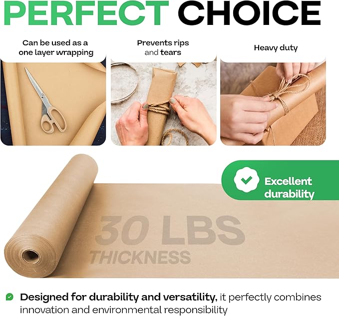 Brown Kraft Paper Roll 18" x 2160" (180 feet), Pack of 4 - USA-Made Brown Paper 30lb Thickness for Packing, Moving, Shipping, Crafts/Arts - 100% Recycled Natural Wrapping Material by IDL Packaging