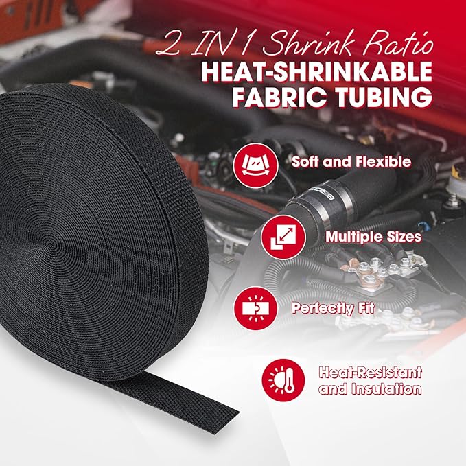 2 in 1 Heat Shrink Braided Sleeving Fabric Tubing-Ideal fit Irregular Shape Hose/Cable/Wire (1"(25mm), 100FT)