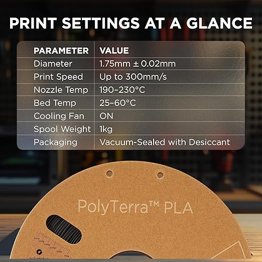 Polymaker Matte PLA Filament Matte Charcoal Black 1.75mm 3kg 3D Printing Filament, PolyTerra 3D Printer PLA Filament