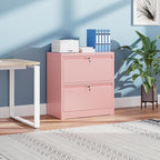 Aobabo 2 Drawer Wide Lateral File Cabinet, Metal Filing Cabinet with Lock, Suitable for Home Office School Hanging Files Letter/Legal/F4/A4 Size,Pink,Required-Assembly,15.87" D x 28.94" W x 30.24" H