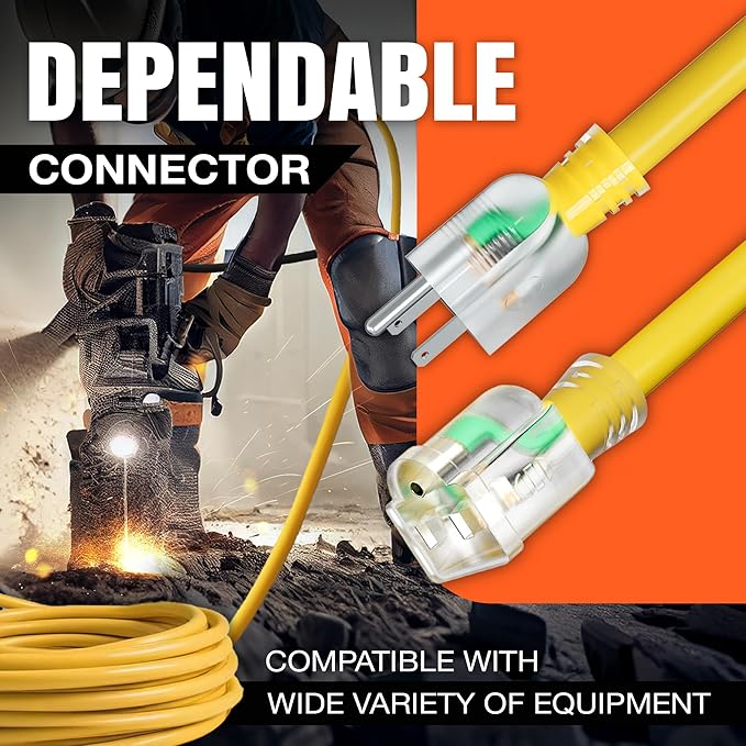 100ft Outdoor/Indoor Extension Cord 12/3 Gauge Extra Heavy Duty 3 Prong SJTW, Waterproof, ETL Listed, Flexible Cold-Resistant Long Power Cord,15A 125V 1875W, Green by LifeSupplyUSA