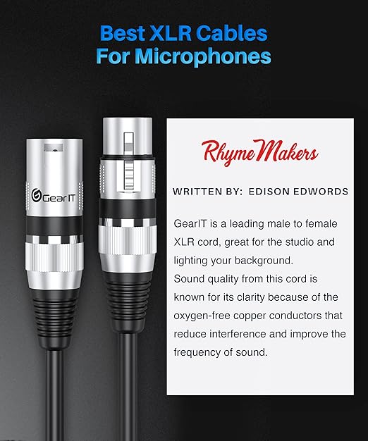 GEARit XLR Male to Female Microphone Cable (200 Feet, 1 Pack) 3-Pin Balanced Shielded Mixer, Recording Studio, Podcast - Black