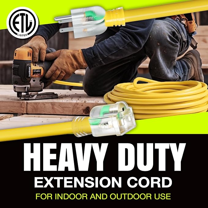 6ft Outdoor/Indoor Extension Cord 10/3 Gauge Ultra Heavy Duty 3 Prong SJTW, Waterproof, ETL Listed, Flexible Cold-Resistant Long Power Cord,15A 125V 1875W, Yellow by LifeSupplyUSA