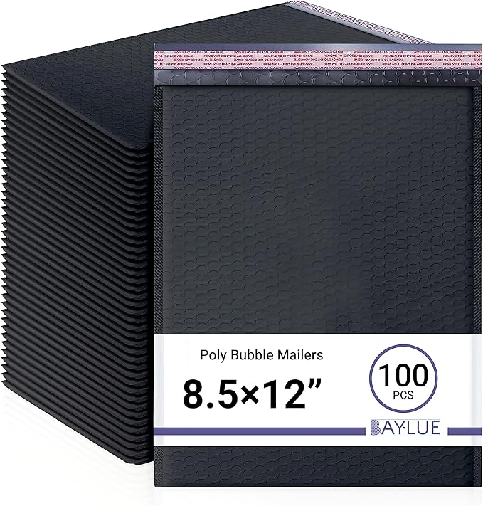 Black 8.5x12 Inch Poly Bubble Mailers #2 |Self Seal Padded Envelopes | Air Cushioned Bubble Mailer | Usable Size 8.5x11 Inch | 100 Pack Bulk | Waterproof | Lightweight Mailing Shipping Bags