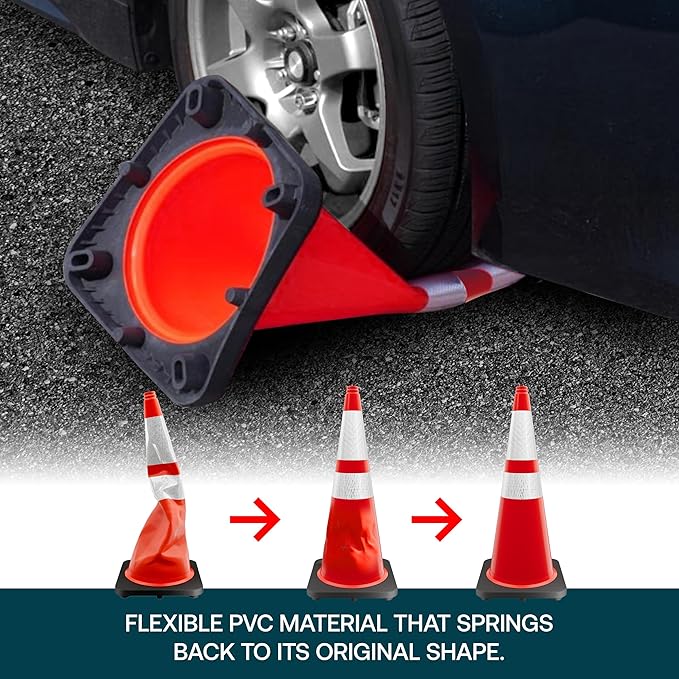 Brimar 28 Inch Traffic Cones, 12 Pack, Orange PVC Safety Cones with Black Base for Construction, Road Parking, MUTCD Approved Traffic Cones with 3M Reflective Bands, Structurally Stable Wearproof