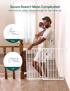 Babelio Baby Gate for Stairs, Kitchen & Doorways, No Bottom Bar| Easy Installation| One-Handed Operation| Auto-Close| Hardware Mount (Drill Needed) Safety Dog Gate (White - B17, 29-49" W, 28" H)