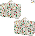 VENO 2 Pack Moving Bags and Large Christmas Storage Bins with lids. Alternative to Moving Boxes, Packing Supplies for College. Extra Large Heavy Duty Totes for Packaging (Jingle Mix, 2 Pack)