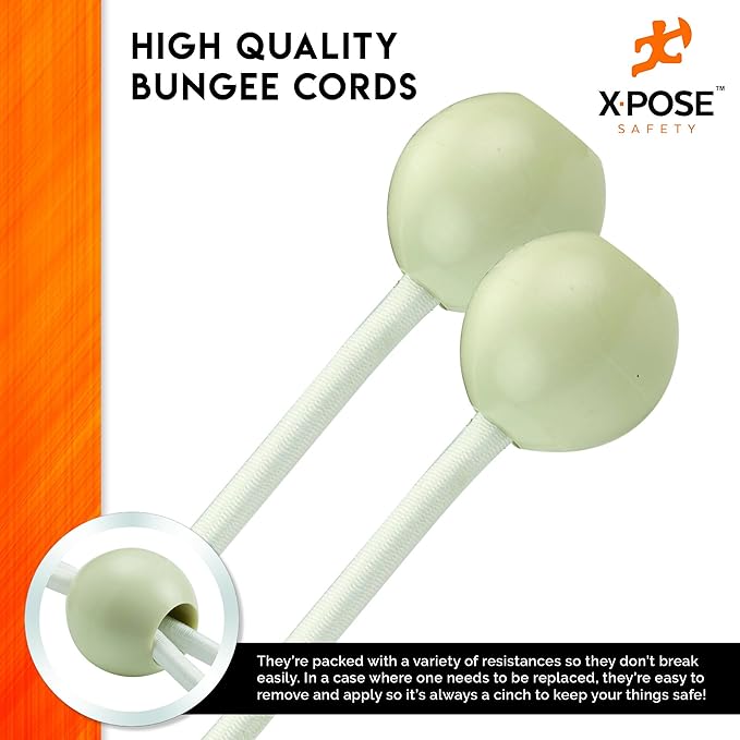 Xpose Safety Bungee Ball Cords 6" 100 Pack Heavy Duty White Stretch Rope with Ball Ties for Canopies, Tarps, Walls, Cable Organization