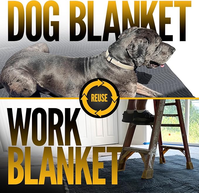 US Cargo Control Moving Blankets 72"x80" 4-Pack, (65 lbs/doz weight), Heavy Duty Packing Blankets for Moving Furniture, Shipping, and Storage, Black Quilted Furniture Pads, MBDELUXE Econo Deluxe