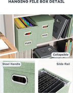 Oterri Hanging Filing File Box with Mesh Pocket, File Organizer Box with Lid, Collapsible Document Organizer Box for Letter Size, Easy Slide Durable Storage Box for Office/Decor/Home (2 PCS, Green)