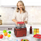 opux Insulated Lunch Bag for Men Women, Soft Lunch Box for Office Work School Picnic, Leakproof Lunch Cooler Bag with Shoulder Strap for Kid Adult Boy Girl, Medium Lunchbox Lunch Tote (Heather Red)