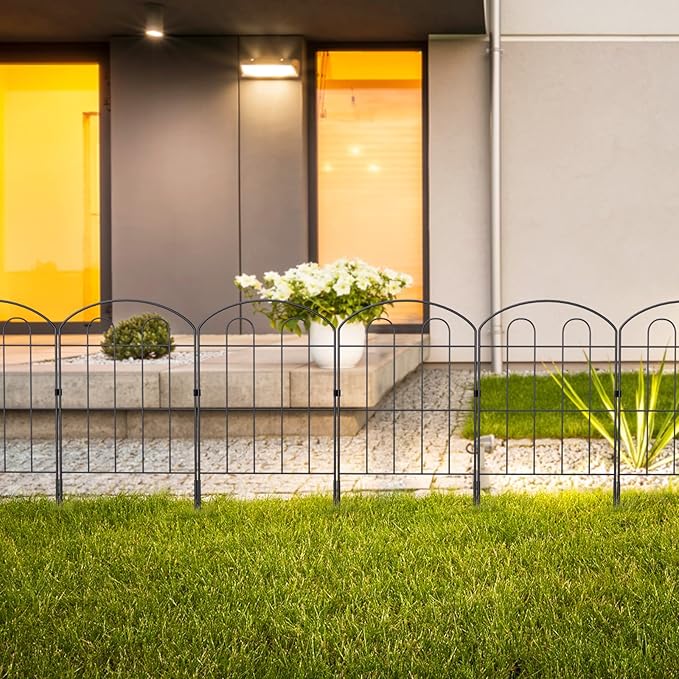 Decorative Garden Fence Outdoor 24in x 10ft Coated Metal RustProof Landscape Wrought Iron Wire Border Folding Patio Fences Flower Bed Fencing Animal Barrier Section Panels Decor