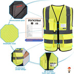 A-SAFETY High Visibility Mesh Safety Reflective Vest with Pockets and Zipper,Hi Vis Viz Reflective Safety Vest(Yellow Mesh XXL)