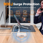 Surge Protector Power Strip, TESSAN Ring Pull Flat Plug Extension Cord 10 Ft with 3 USB (1 USB C) 4 Outlets, 900 Joules Protection, Desktop Charging Station for Home, Office, College, Dorm Room, Gray