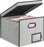 BALEINE File Organizer Box with Lid, Collapsible File Folder Organizer with Plastic Slide, Hanging File Folder Box for Office Document Storage (Tab Friendly, 1 Pack, Beige)