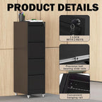 File Cabinet with Lock, 4 Drawers Filing Cabient with Wheel, Steel Vertical Filing Storage Cabinet for Home Office, Heavy-Duty File Cabinets for Letters/Legal/A4 (Require Assembly, Black)
