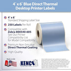 4" X 6" Direct Thermal Perforated Stickers Labels for Shipping Labels, Inventory, and Color Coding - Compatible with Zebra, Rollo, Godex and More (Blue, 1 Roll)