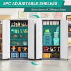 Metal Storage Cabinet with 2 Doors and 6 Shelves,Gray White Metal Cabinet with Lock,71" Lockable Garage Storage Cabinets,Locking File Cabinet,Steel Tool Cabinets for Home,Office,Garage,Shop,School