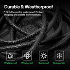 VIVOSUN 50 ft Extension Cord, 3-Outlet Power Strip with 1800W Surge Protection, 15A 14 AWG, Flat Heavy Duty Extender for Indoor Outdoor Use, Garden Home Office, Black