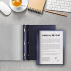 Binditek 10 Pack Heavy-Duty Clear Front Report Covers with 3 Prongs, 100-Sheet Capacity, Plastic Report Folder with Navy Back Covers, 3 Metal Prongs Fasteners, for Letter Size, Office Supplies