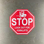 "Stop Look Out for Forklifts" - Laminated Vinyl Floor Sign by Graphical Warehouse - 5S Safety and Security Signage, Visual Communication Tool (18")