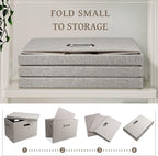 Medium 15" 21 Quart Collapsible Stackable Storage Bins with Lids, 1 Pack Beige Foldable Fabric Closet Storage Boxes with Lids, Heavy-duty Linen Baskets for Bedroom