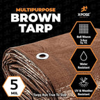 Multipurpose Protective Cover Brown Poly Tarp 5' x 7' - Bulk Half Pallet (1050 Pack) Durable, Water Resistant, Weather Resistant - 5 Mil Thick Polyethylene - by Xpose Safety