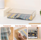 Citylife 5 PCS 6 Qt Plastic Storage Bins with Lids and Latches, Portable Project Case for Drawers, Clear Stackable File Box for Organizing A4 Paper, Letters, Documents, Art Supplies, and Crafts